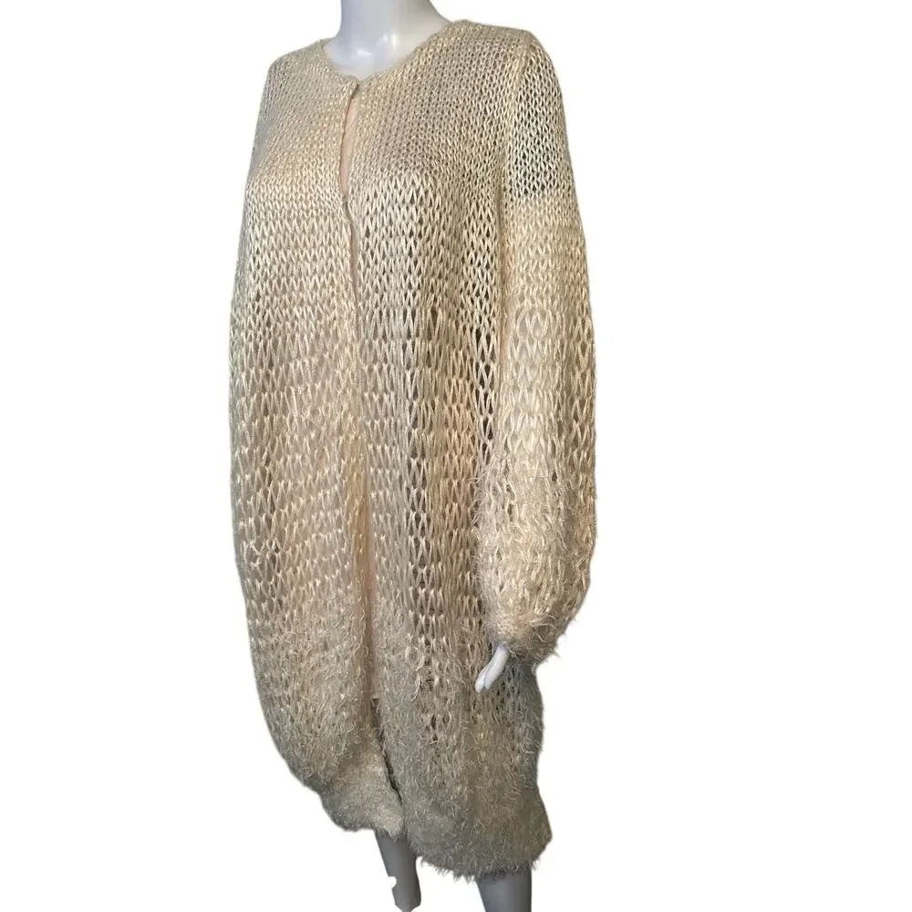 rare The Row Frayed Knit Duster Cardigan XS Cream Silk Cashmere Mohair Authentic